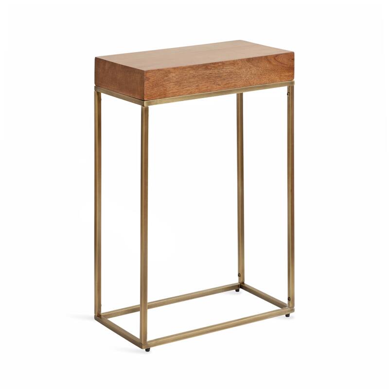Kate and Laurel Karlsen Wood and Metal Slim Side Table - 16x8x24 - Walnut Brown/Gold