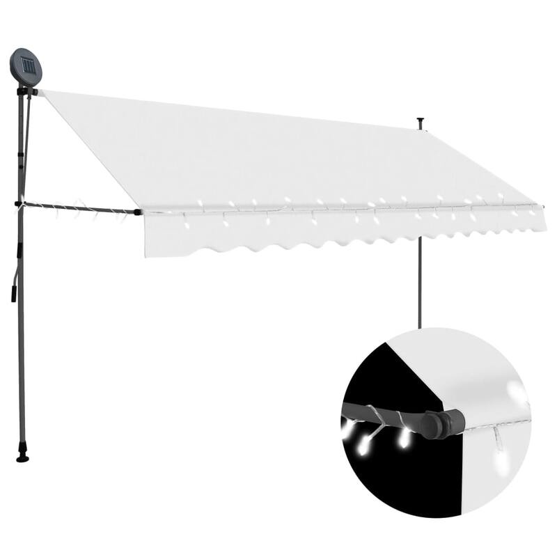 vidaXL Retractable Awning with Hand Crank and LED Sunshade Shelter for Outdoor - Cream - 137.8"