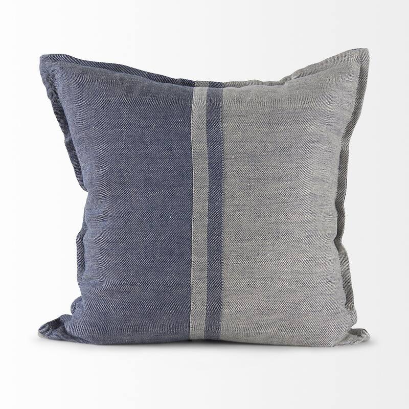 HomeRoots Blue And Gray Striped Linen Throw Pillow Cover