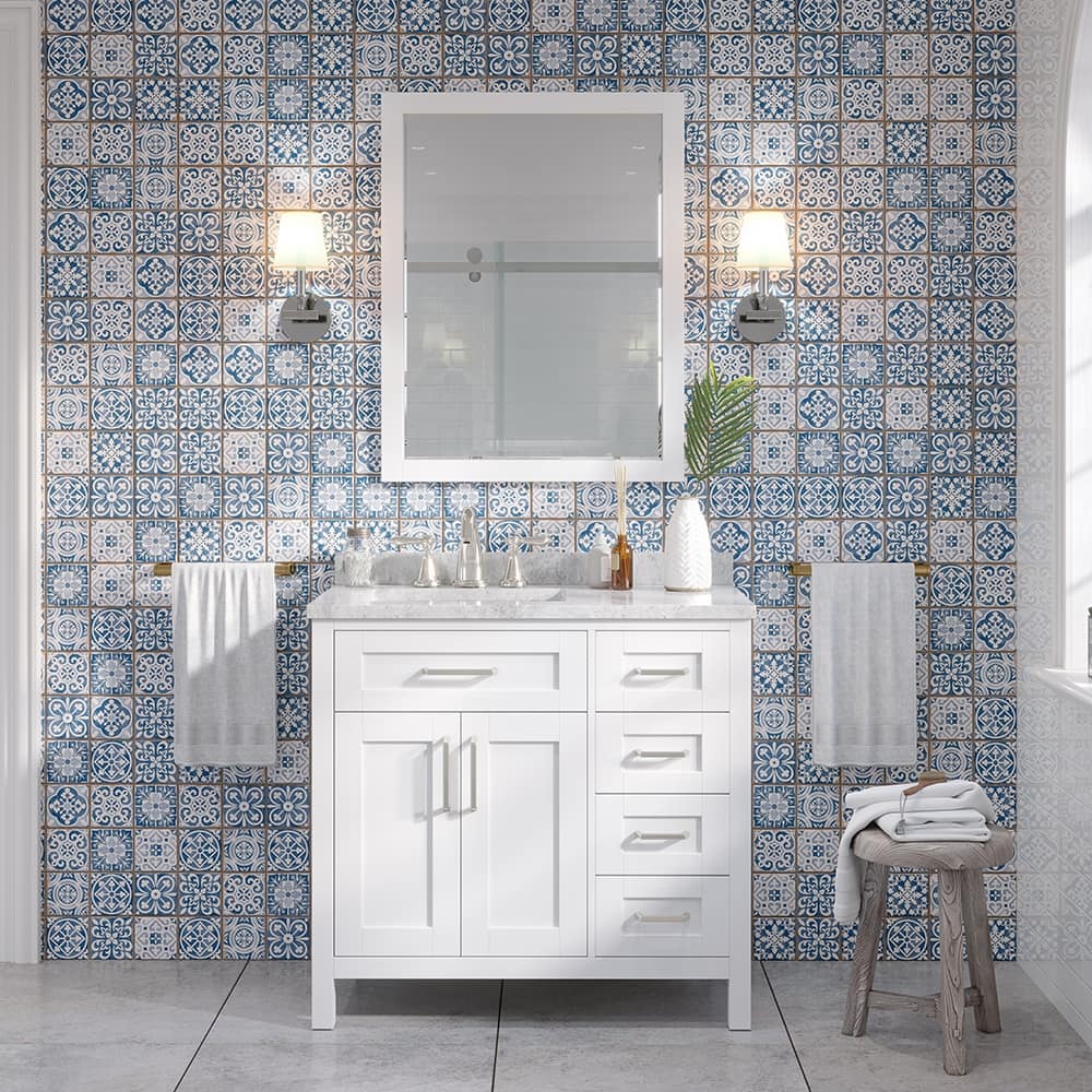 Tahoe 36 Vanity in White with White Carrera Top and Mirror