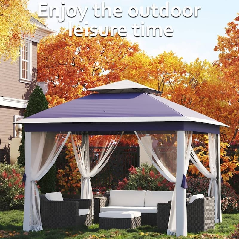 11x11ft Outdoor Canopy Shelter Pop Up Gazebo Tent with Mosquito Netting