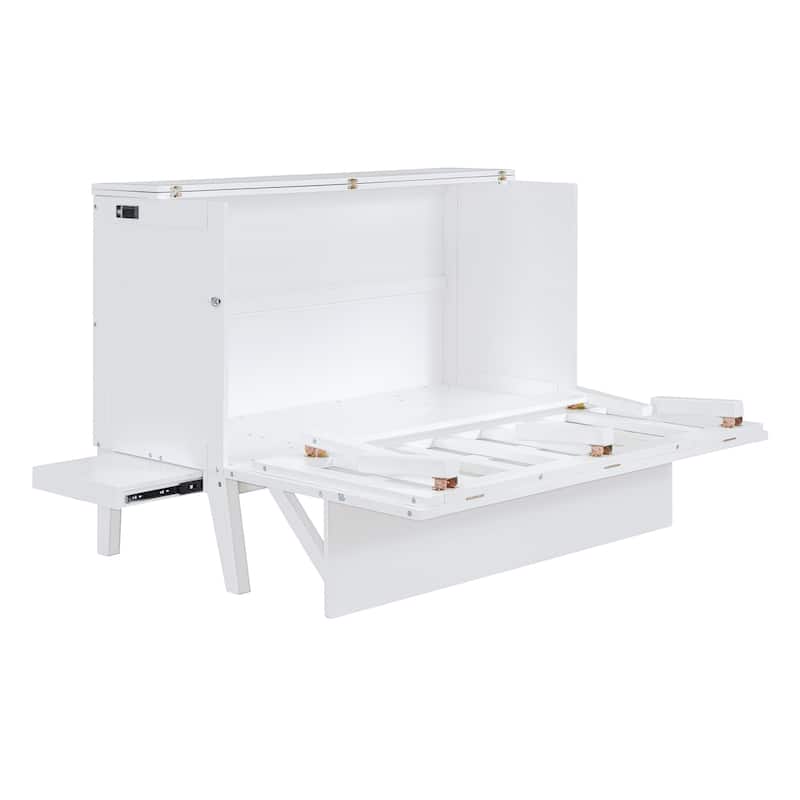 Queen Size Murphy Bed with USB Port and removable Shelves on Each Side,Gray