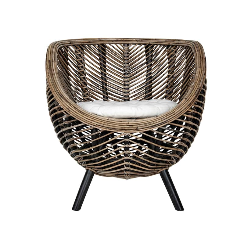 Rattan Round Shape Accent Chair - 31" - Brown