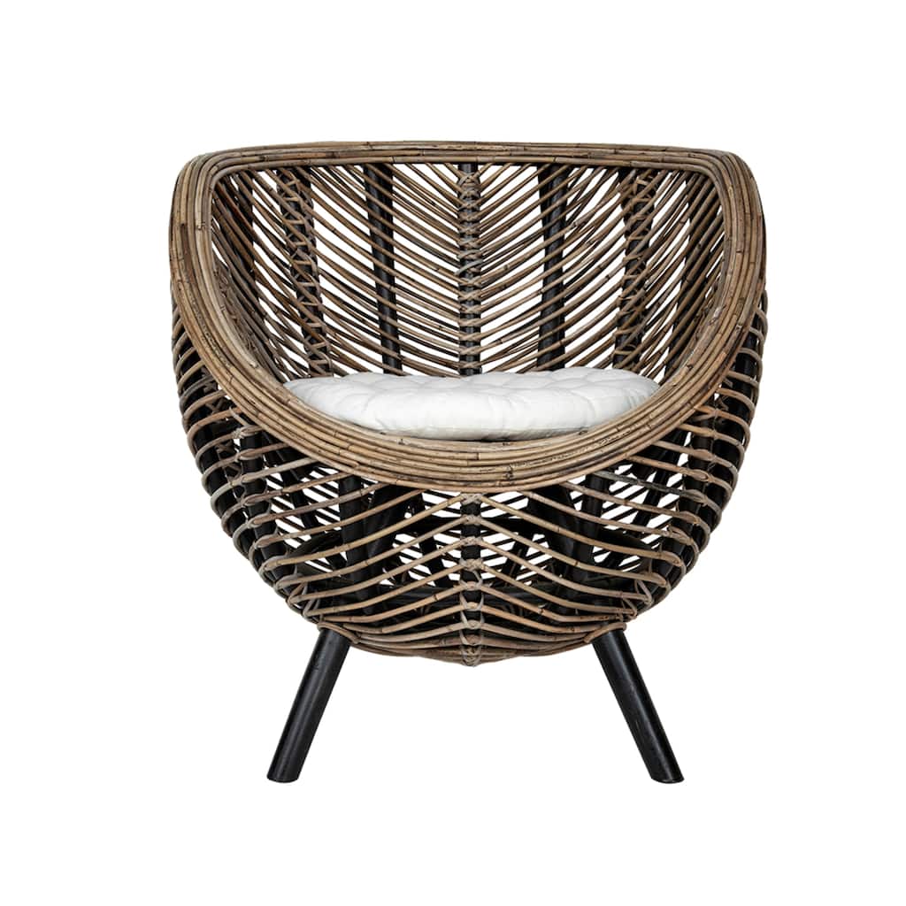 Rattan Round Shape Accent Chair - 31" - Brown