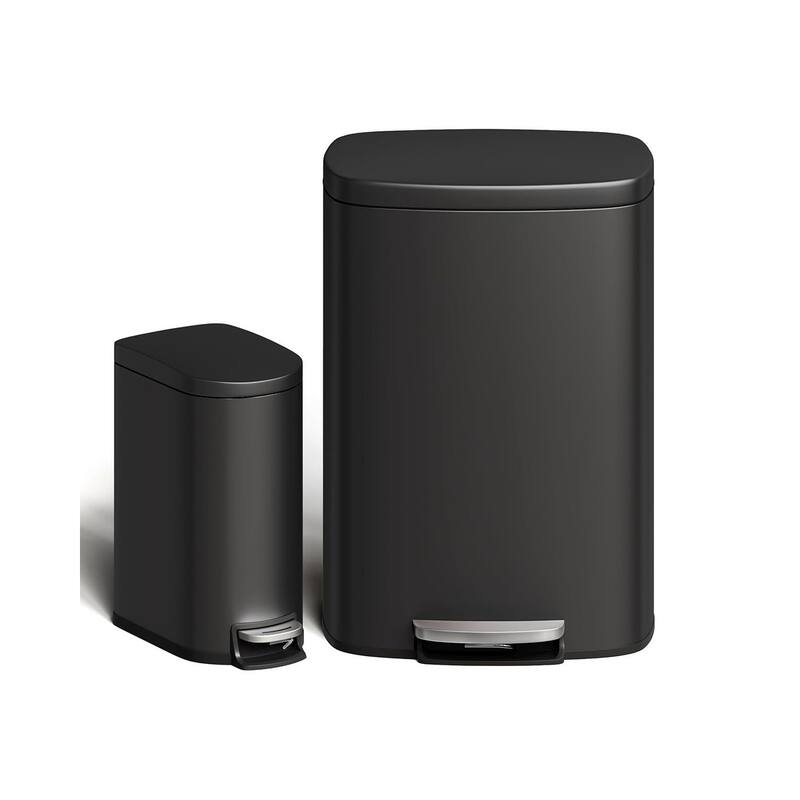 13.2 Gallon and 2.6 Gallon Stainless Steel Trash Can Combo Set with Removable Inner Drum for Kitchen, Bathroom, Office - Black