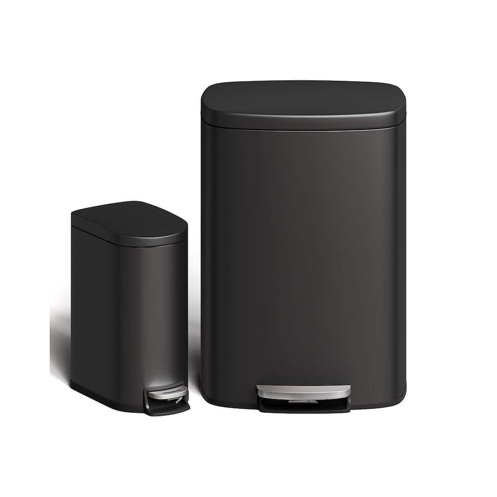 13.2 Gallon and 2.6 Gallon Stainless Steel Trash Can Combo Set with Removable Inner Drum for Kitchen, Bathroom, Office