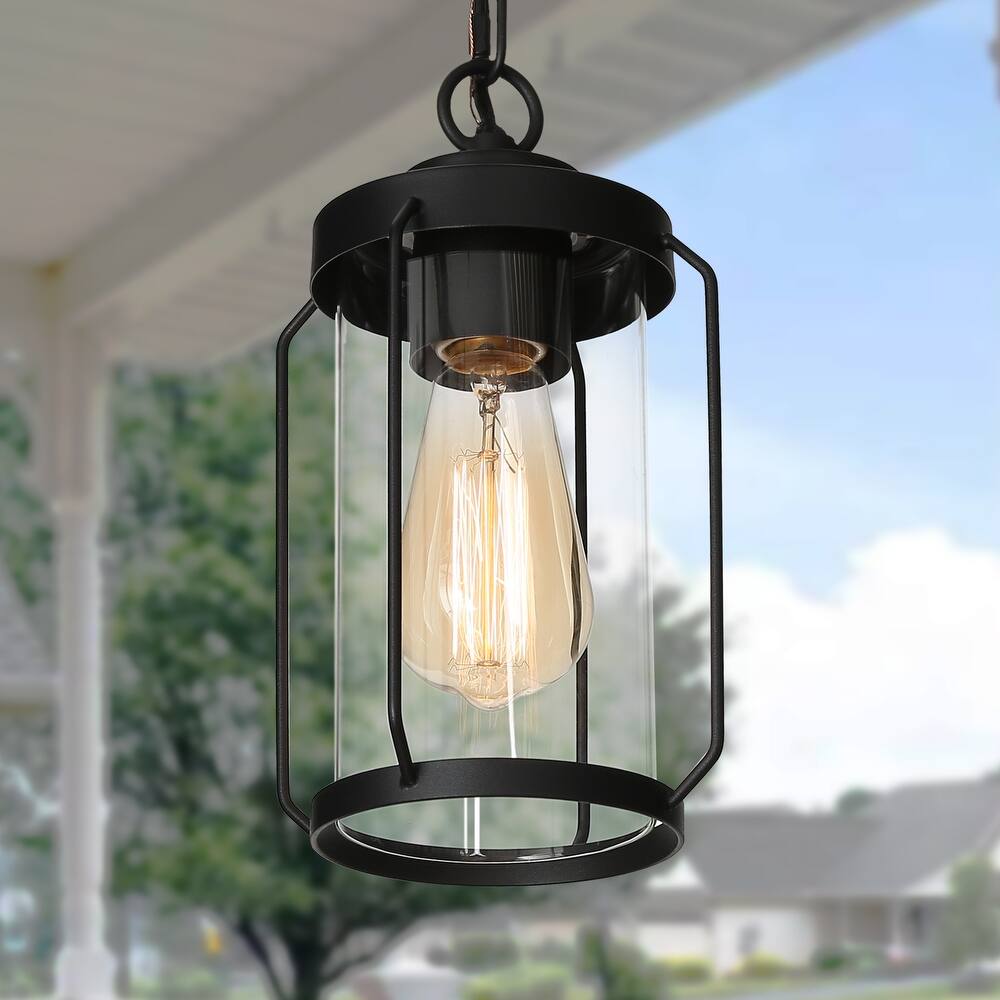 Black Outdoor Hanging Lights Lantern Pendant Lights for Porch, Hallway - D6'' x H70''