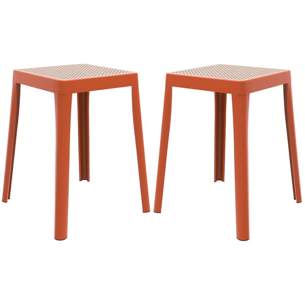 Tresse Modern Stackable Dining Stool with Wicker Seat for Dining Room, Garden, Patio, Indoor or Outdoor Set of 2