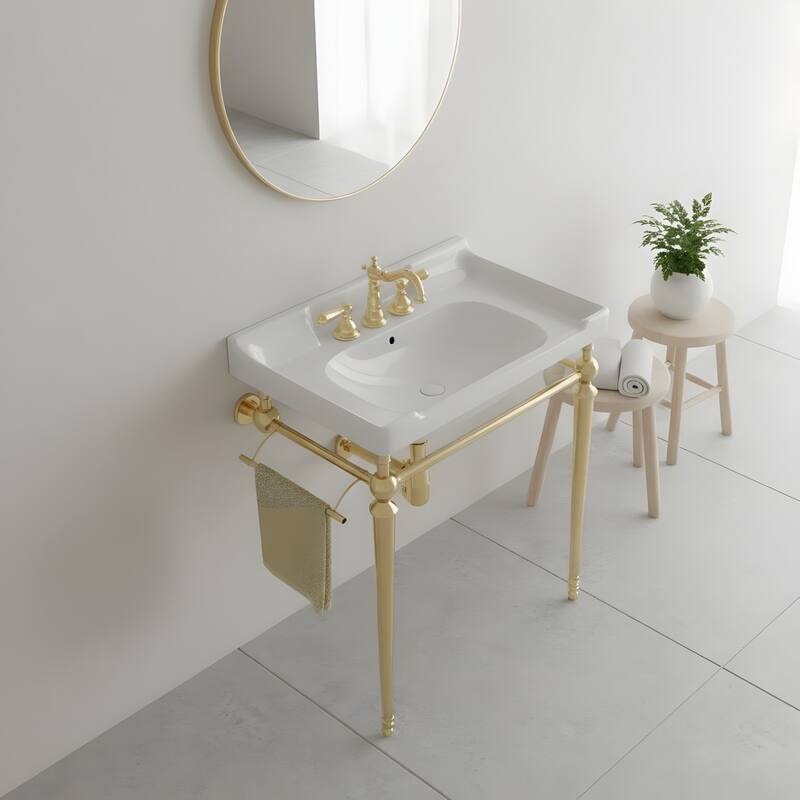 Wall-Mounted Bathroom Vanity with Ceramic Basin and Metal Legs