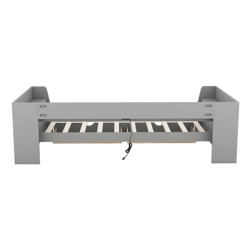 Modern Twin Daybed with USB Ports, Storage Drawers, and Shelving
