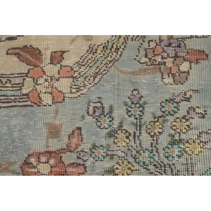 Hand Knotted Oriental 100% Wool Carpet Traditional Medallion Navy Blue & Blues Tabriz Area Rug - 10' 9'' X 7' 8''