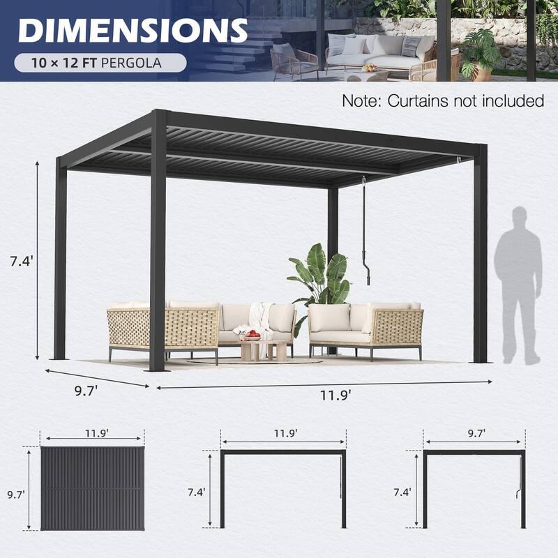 EROMMY Outdoor Louvered Pergola with Optional Winter Cover – Adjustable Hardtop Gazebo, Multiple Sizes
