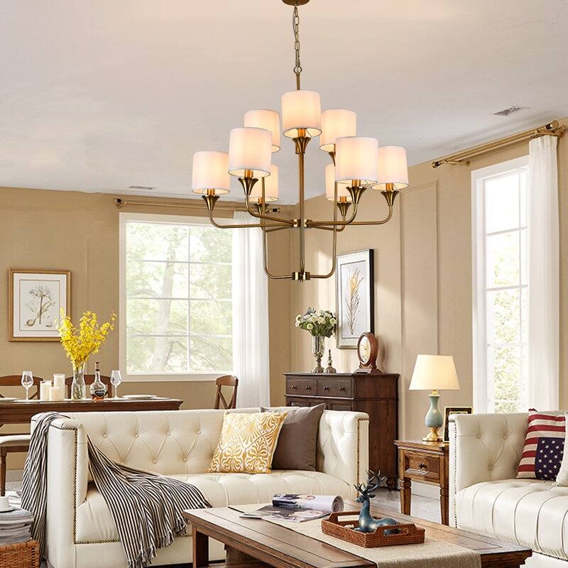 9-Light White Cylinder Shade Chandelier with Adjustable Chain