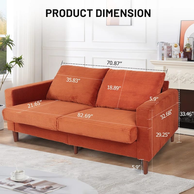 82.7" Sofas for Living Room, Comfy Love Seat Couches, Corduroy Loveseat Sofa,, Easy Assembly for Small Spaces