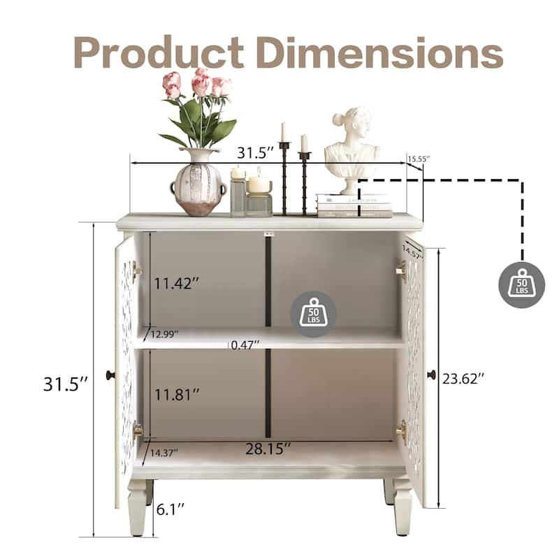 GDF Studio - Vintage Hollow-Carved Accent Cabinet, 2-Door Display Sideboard with Adjustable Shelf