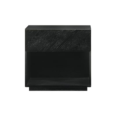 Saly 23 Inch Nightstand with Drawer, Diagonal Grain Wood Finish, Black