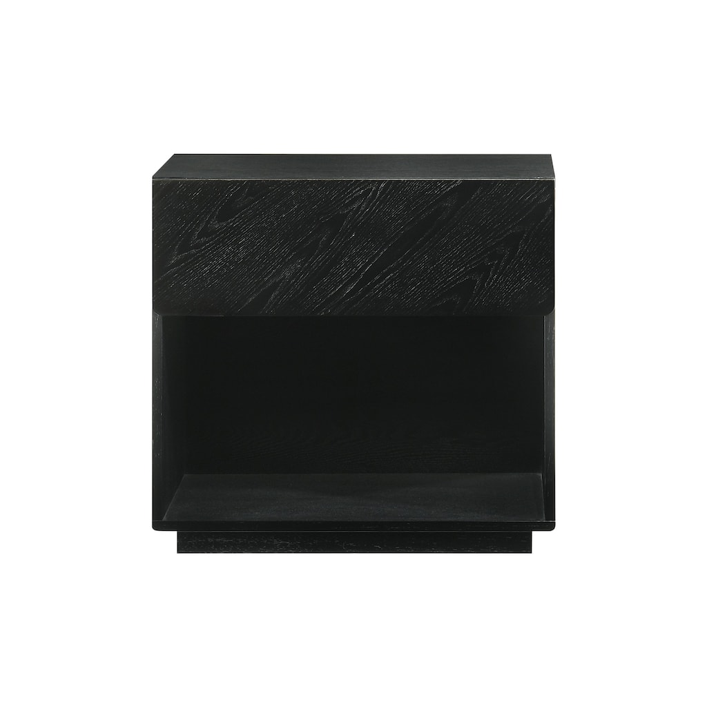 Saly 23 Inch Nightstand with Drawer, Diagonal Grain Wood Finish, Black