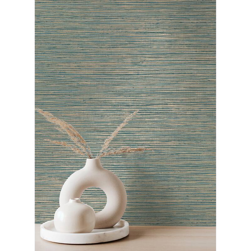 Advantage Alton Teal Faux Grasscloth Wallpaper