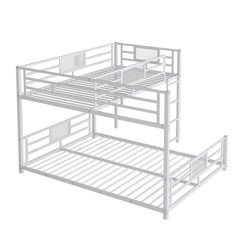 L-Shaped Twin Over Full Metal Bunk Bed in White