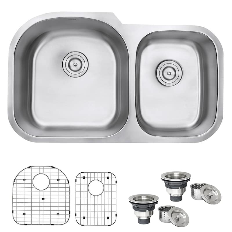 Ruvati 34-inch Undermount 60/40 Double Bowl 16 Gauge Stainless Steel Kitchen Sink - RVM4600 - 33-5/8″ x 20-1/2″