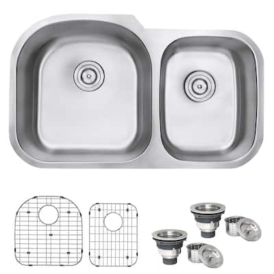 Ruvati 34-inch Undermount 60/40 Double Bowl 16 Gauge Stainless Steel Kitchen Sink - RVM4600 - 33-5/8″ x 20-1/2″