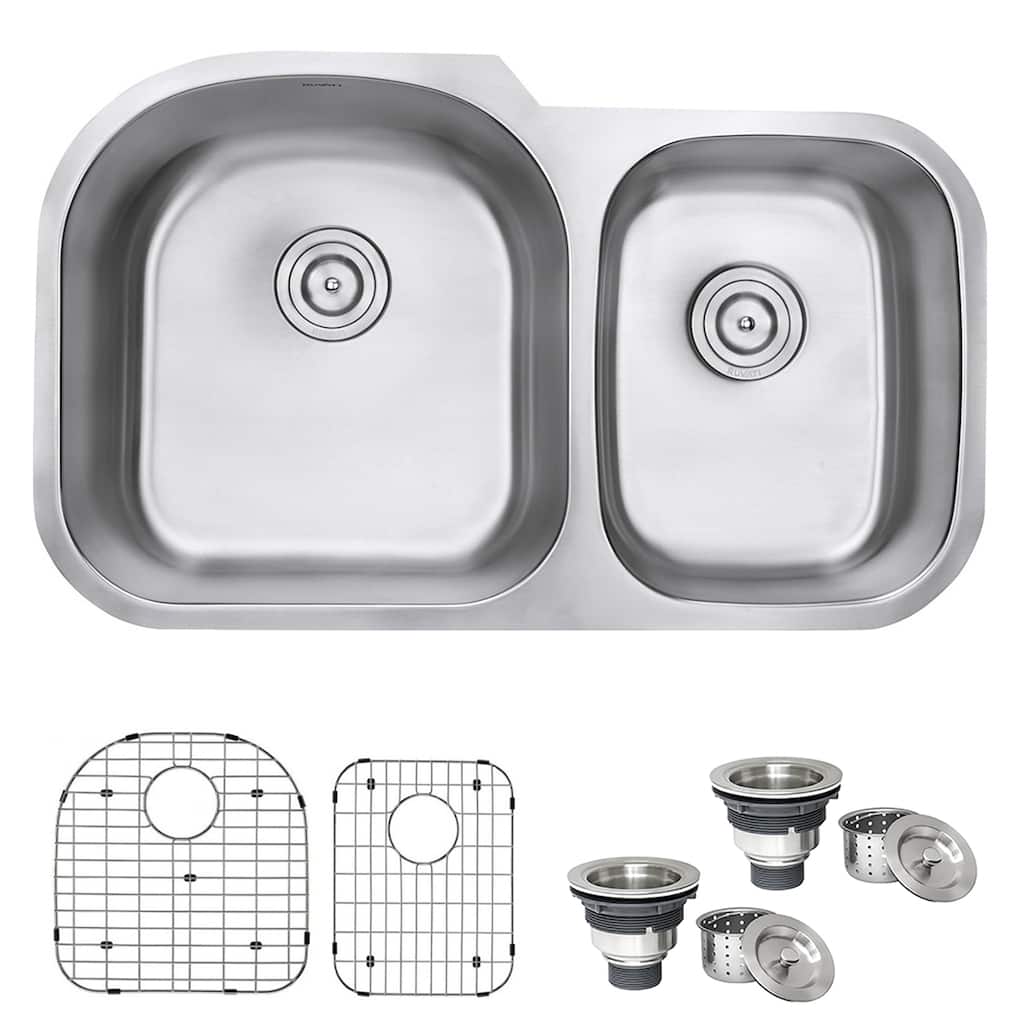 Ruvati 34-inch Undermount 60/40 Double Bowl 16 Gauge Stainless Steel Kitchen Sink - RVM4600 - 33-5/8″ x 20-1/2″