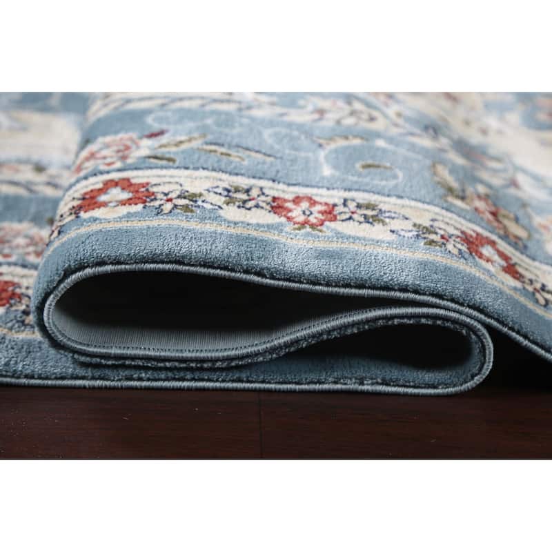 Light Blue Floral Medallion Transitional Turkish Rug Oriental Carpet
