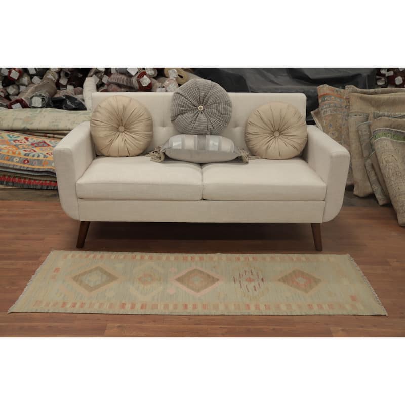 Hand Woven Oriental 100% Wool Carpet Southwestern Tribal Multi-Colored Kilim Runner Rug - 5' 8'' X 2' 0''
