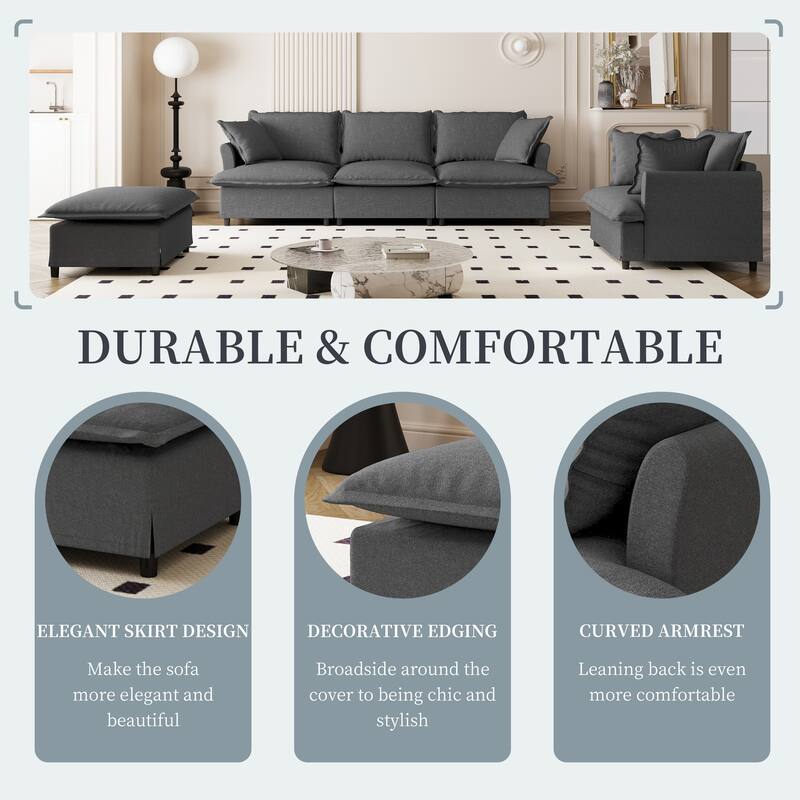 Chenille Sectional Sofa,Modular Cloud Sleeper Couch Set with Pillows