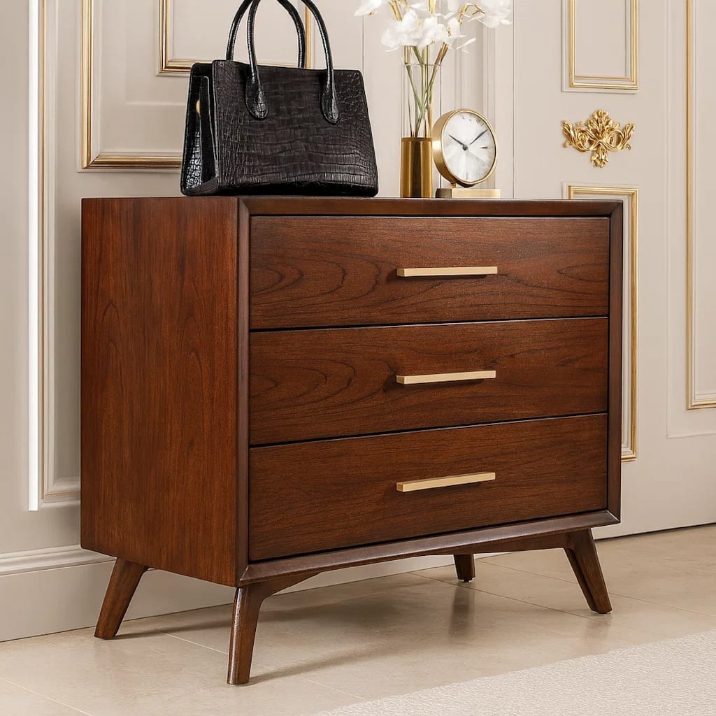 33 Inch Wooden Chest with 3 Drawers, Small, Brown