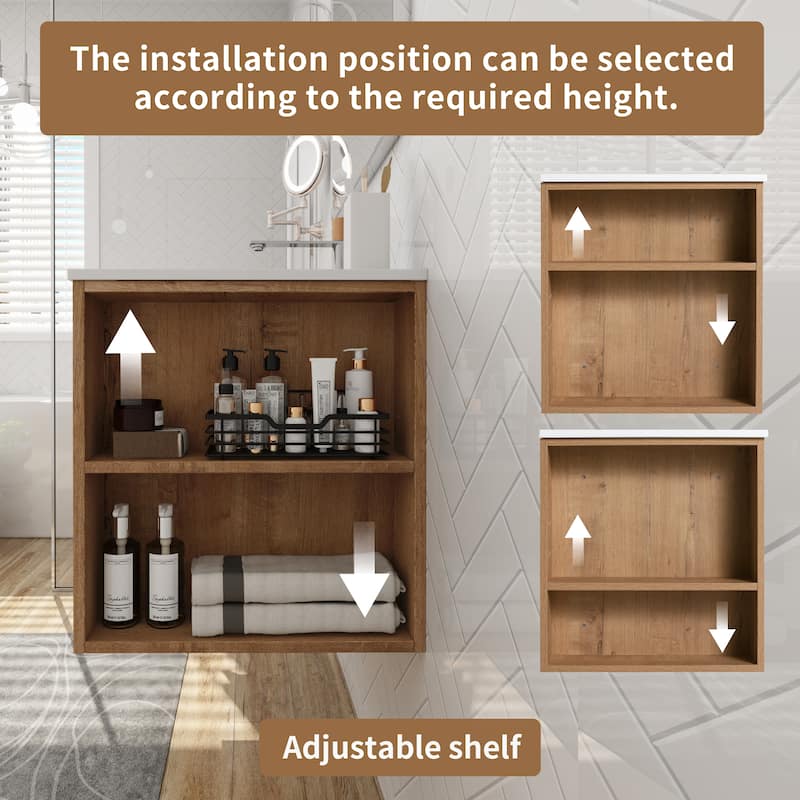 36 Inch Wall-Mounted Bathroom Vanity Base with Soft-Close Drawers, Adjustable Side Shelf and Angled Edge Handles