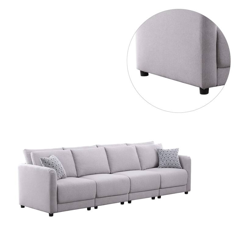 Linen Upholstered 4-Seater Sofa 2 Pillows in Light Gray