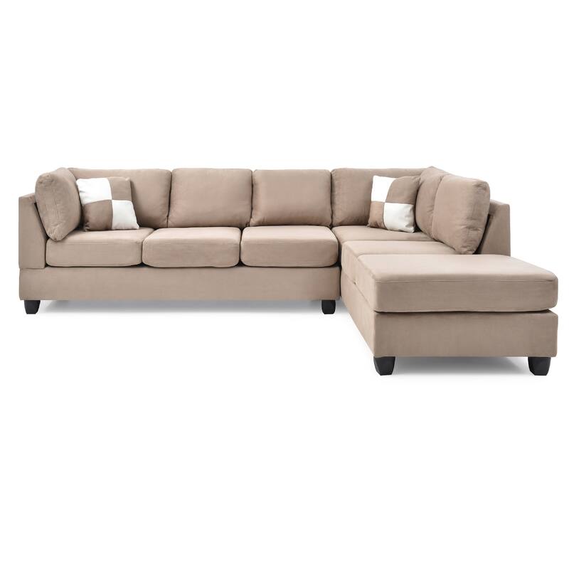 Reversible Microsuede 4-Seater Sectional Sofa with Throw Pillows - 111" - Brown