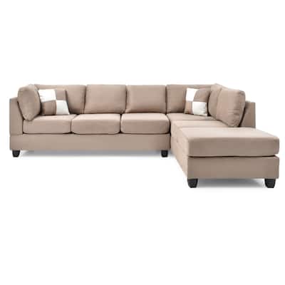 Reversible Microsuede 4-Seater Sectional Sofa with Throw Pillows - 111" - Brown