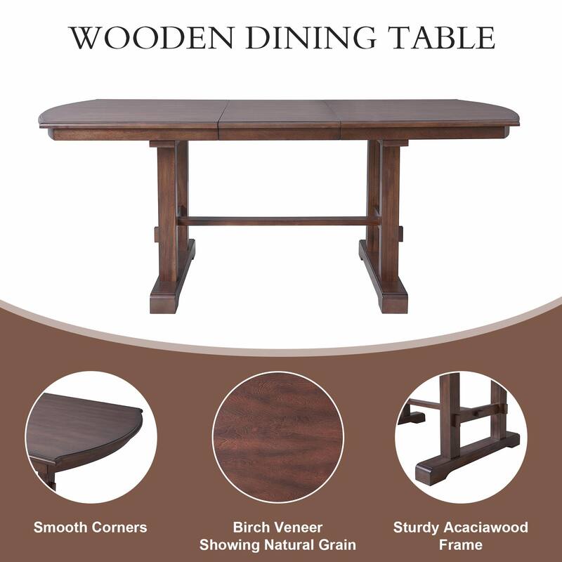60" to 78" Expandable Wood Table with Removable Leaf
