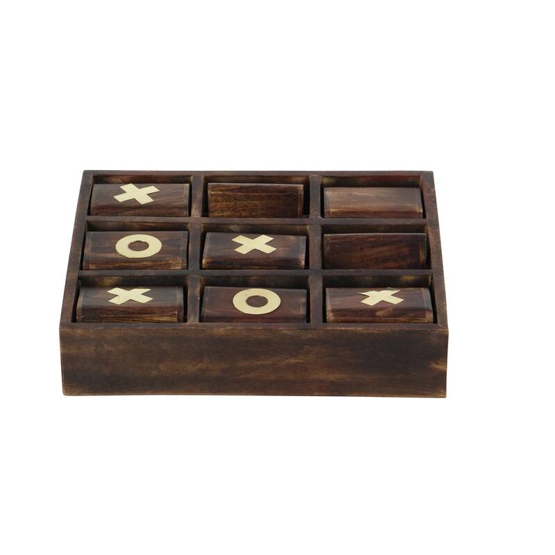 Dark Brown Mango Wood Tic Tac Toe Game Set with Gold Inlay