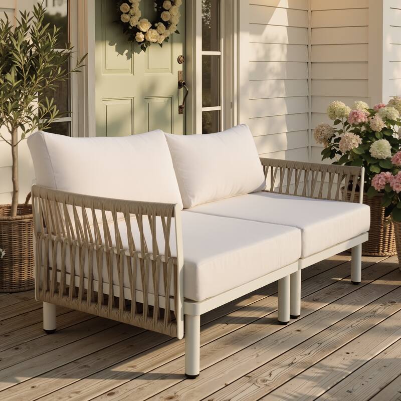 Outdoor Patio Aluminum PE Rattan Free Combination Sectional Sofa Conversation Seating Set - 2Seats - Beige