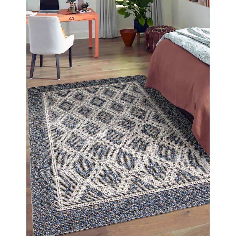 ECARPETGALLERY Braid weave Sienna Navy Wool Rug - 5'2 x 7'3