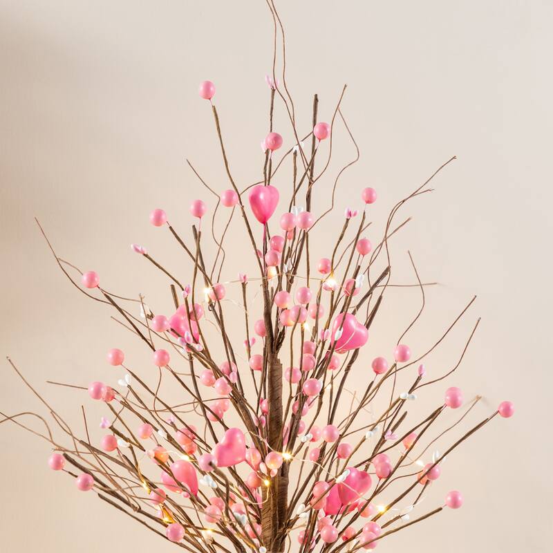 Glitzhome LED Lighted Valentine's Pink Berry Heart Table Tree