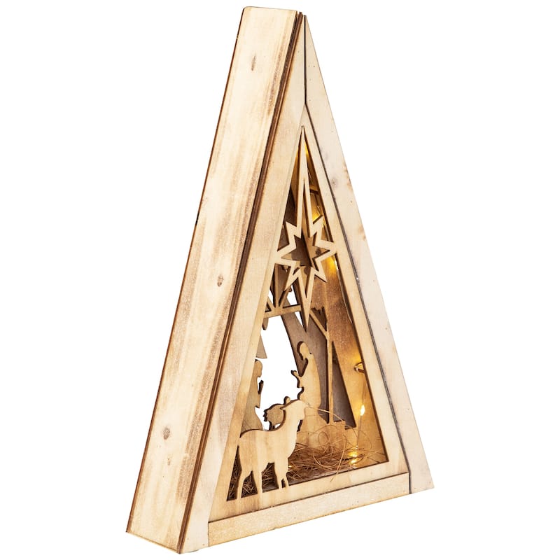 LED Lighted Holy Family Wooden Christmas Nativity Scene - 12"