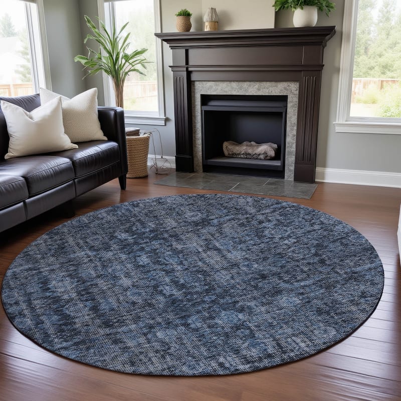 Premium Washable Super Soft Vintage Traditional Mayfield Rug - Blue - 8' x 8'