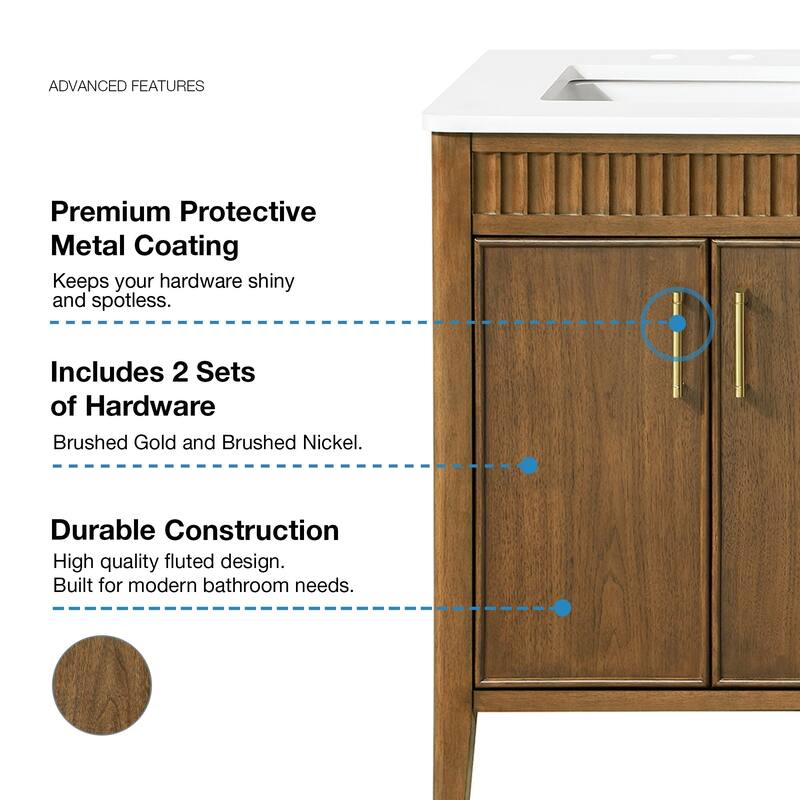 OVE Juliette Warm Walnut Bathroom Vanity with White Quartz Top