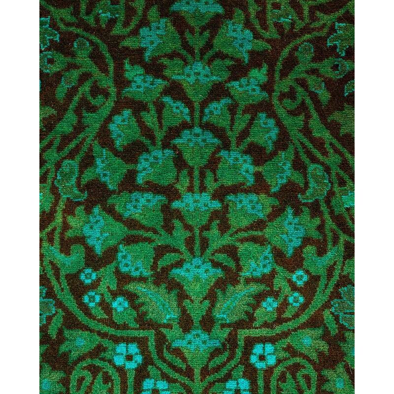 Overton Hand Knotted Wool Vintage Inspired Modern Contemporary Overdyed Green Runner Rug - 2' 7" x 8' 7"