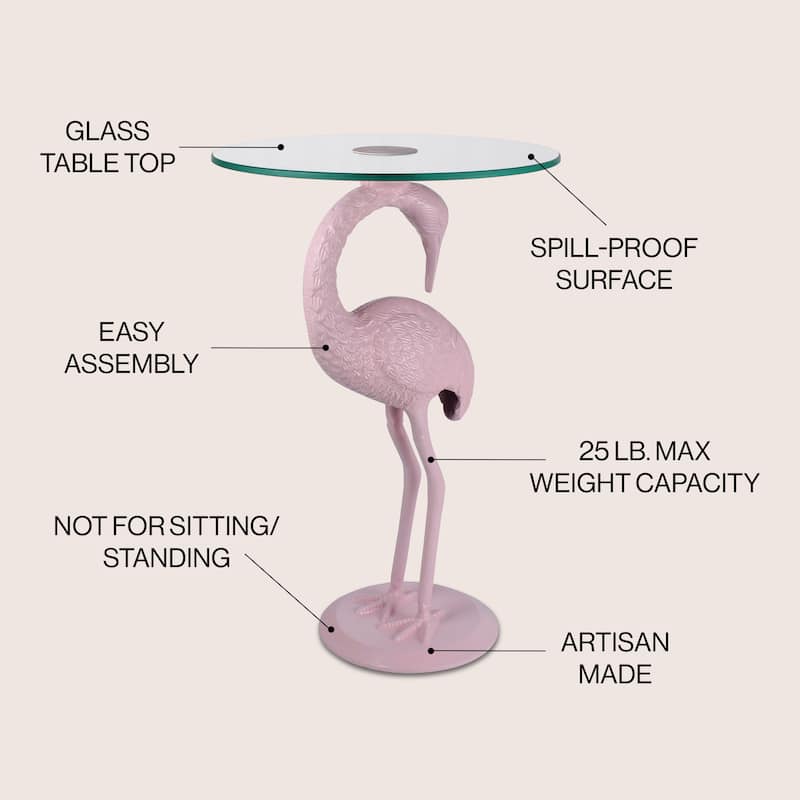 Nysha 25" Glass Top Flamingo End Table, Pink, by JONATHAN Y
