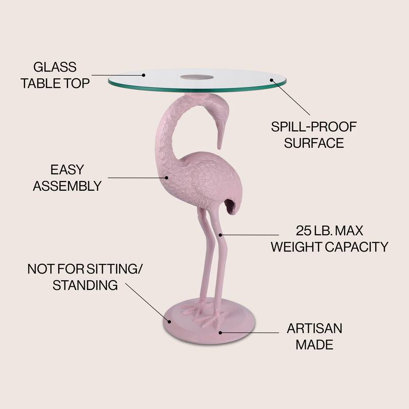 Nysha 25" Glass Top Flamingo end Table, Pink, by JONATHAN Y