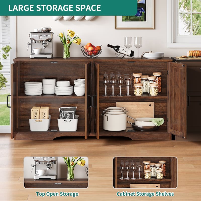 Moasis Farmhouse Four Door Sideboard/Buffet Coffee Bar Cabinet with Storage for Kitchen, Living Room