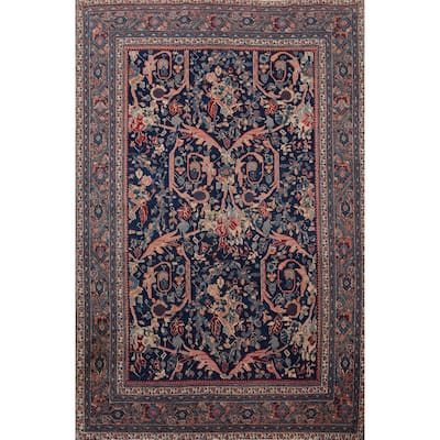 Hand Knotted Oriental 100% Wool Carpet Traditional Floral Navy Blue & Blues Sarouk Area Rug - 6' 5'' X 4' 7''