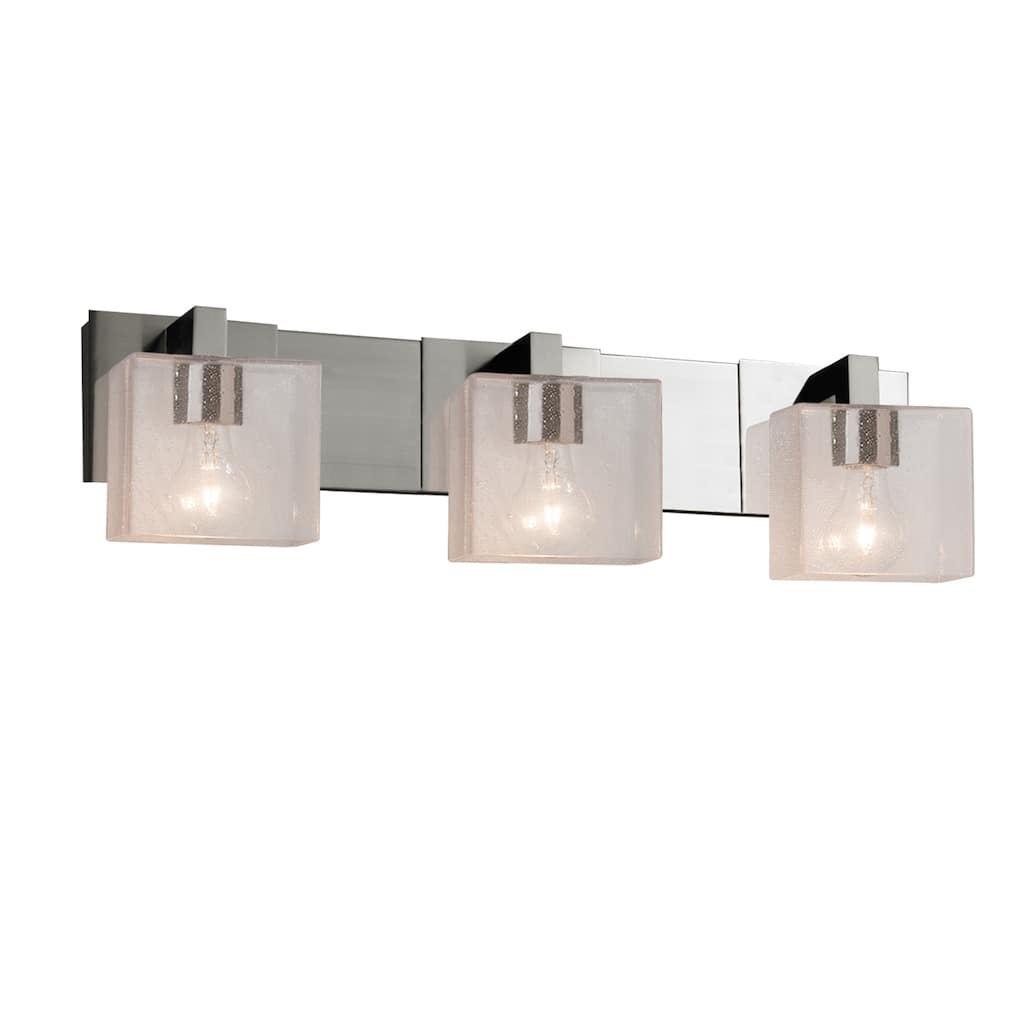 Justice Design Fusion Modular 3-light Brushed Nickel Bath Bar, Seeded Rectangle Shade