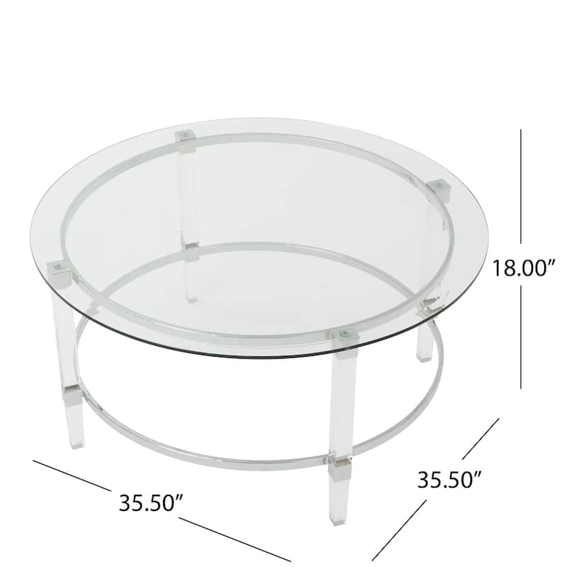 35.5" Modern Round Coffee Table with Translucent Design for Living Room