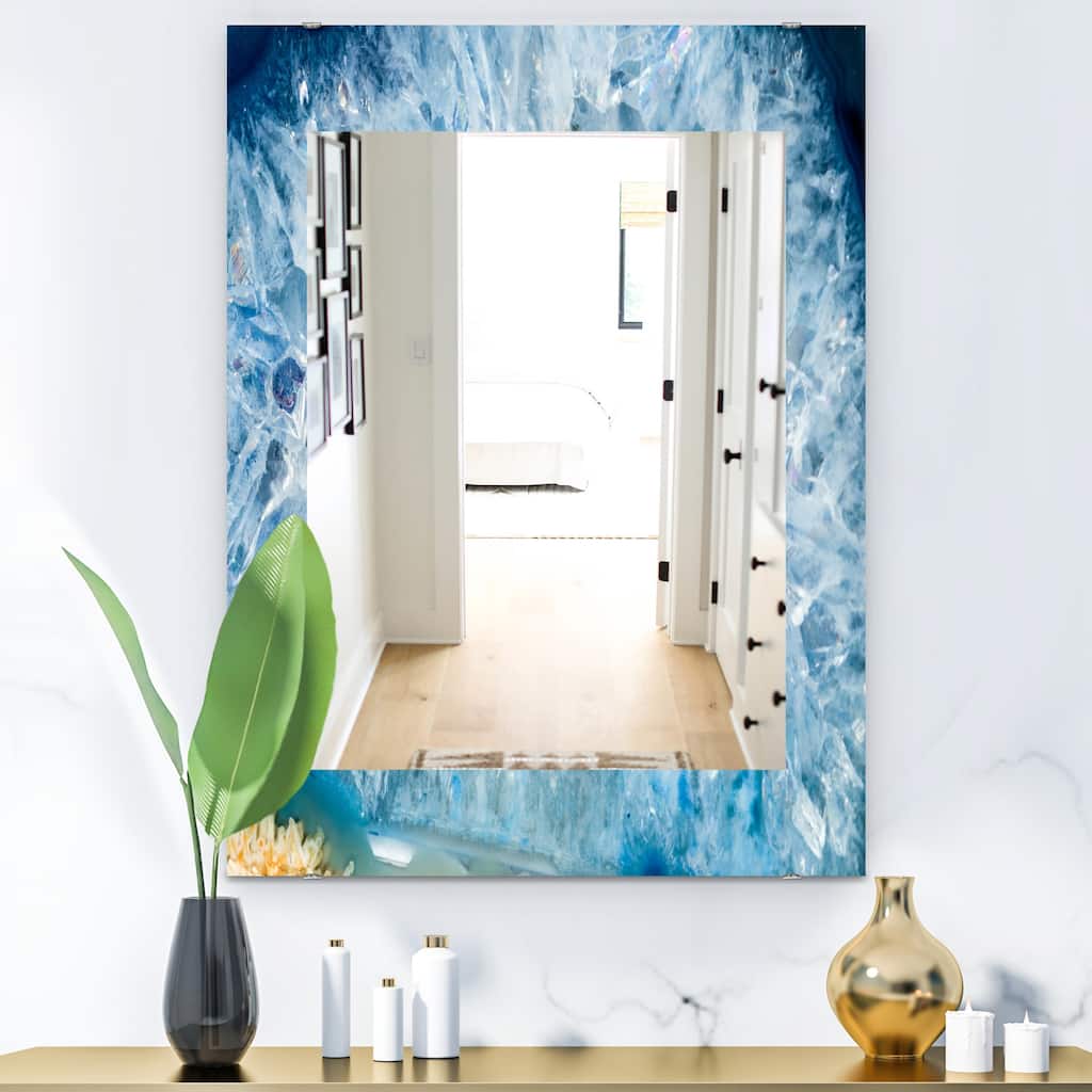 Designart 'Geode Interior With Light Blue Crystals' Mid-Century Mirror - Vanity Printed Mirror